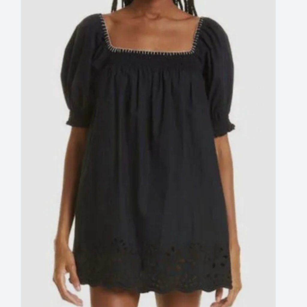 Rhode Evie Square-Neck Eyelet Mini Dress Nwt